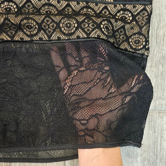 Tadashi Shoji Nemuro Dress Womens 8 Black Nude Lace Sheath Cocktail Evening - Picture 8 of 15